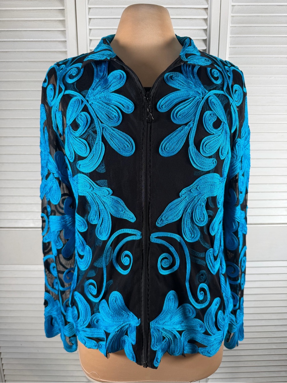 Damee Inc Black Turquoise Soutache 2 Piece Jacket Top Set Size L